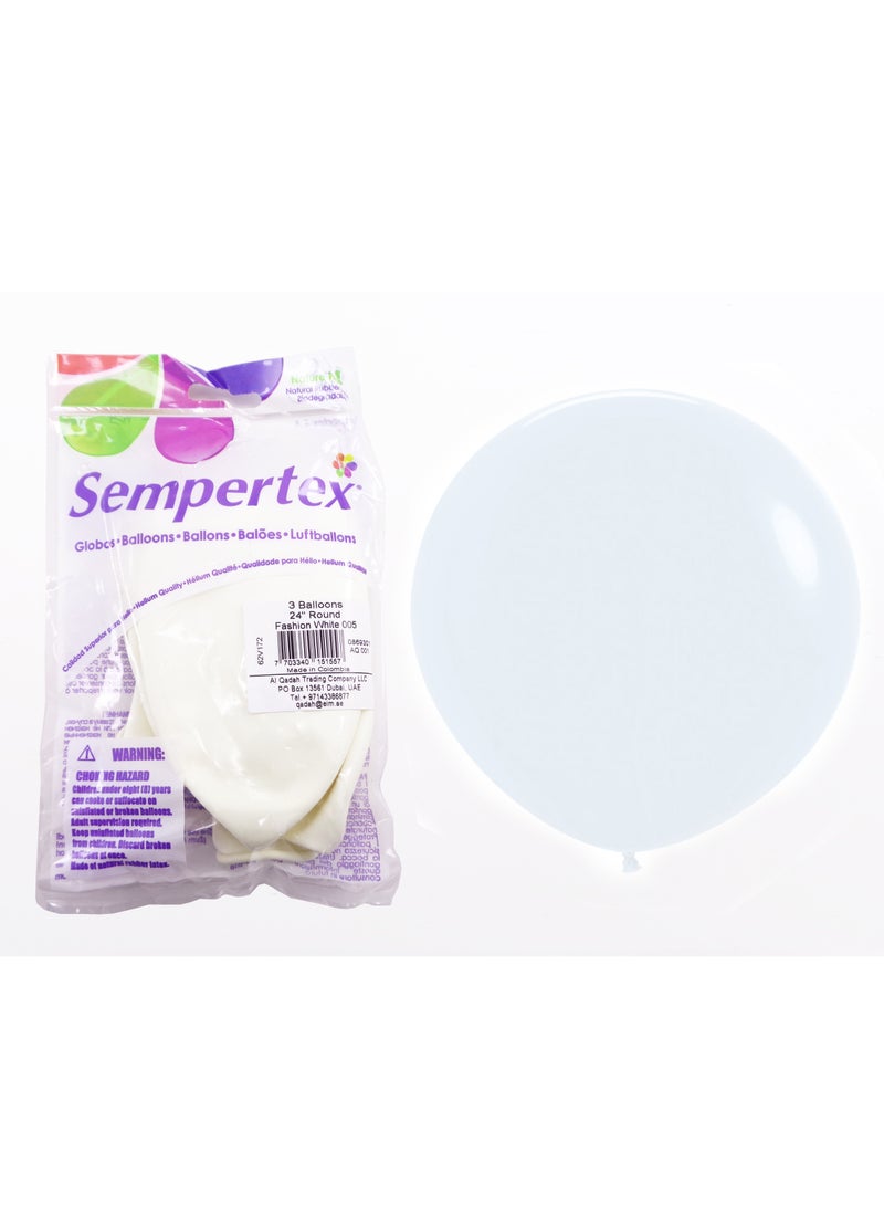 Sempertex Latex Balloons, White, 3 Pcs, 60cm (Pack of 3) - Image 3