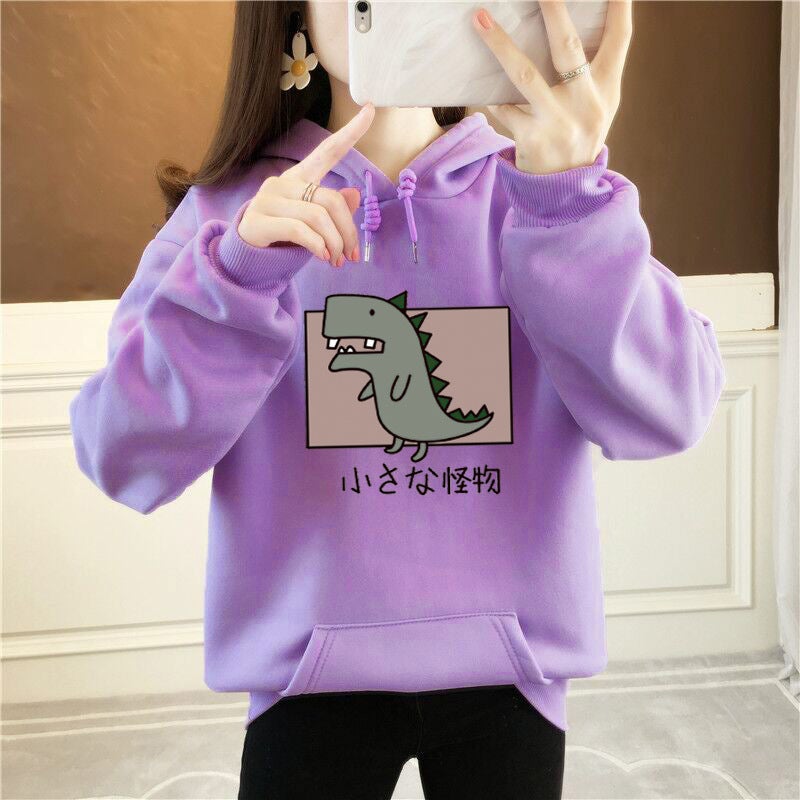 2022 Autumn Winter Hoodie Women Fleece Thickened Korean Oversized Purple 