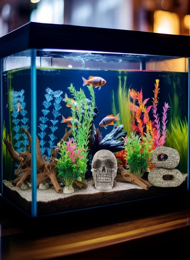 Jexine 18 Pcs Fish Tank Decorations Aquarium Decor Reptile Tank Accessories Set Include 10 Artificial Plastic Plants 3 Natural Driftwood 3 Rock Cave Decoration 2 Aquarium Skull - Image 4
