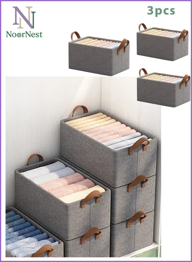 Neox 3PCS Storage Box Foldable Closet Storage Organizer Clothes Storage and Organization Box Closet Storage Box with Carrying Handles Thickened Steel Frame Toy Organizer Box for Clothes Wardrobe Home Bedroom - Image 1