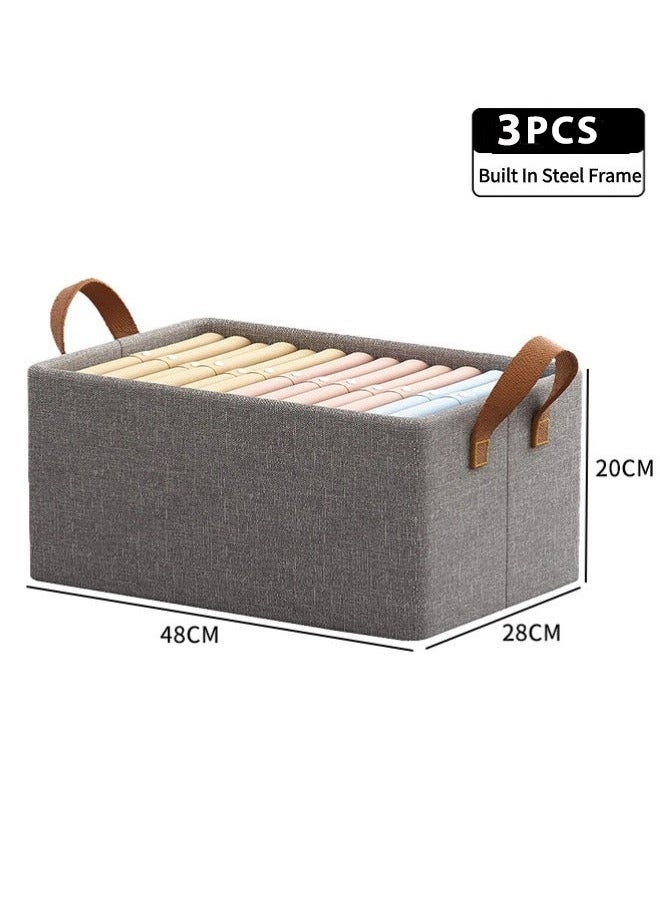 Neox 3PCS Storage Box Foldable Closet Storage Organizer Clothes Storage and Organization Box Closet Storage Box with Carrying Handles Thickened Steel Frame Toy Organizer Box for Clothes Wardrobe Home Bedroom - Image 4