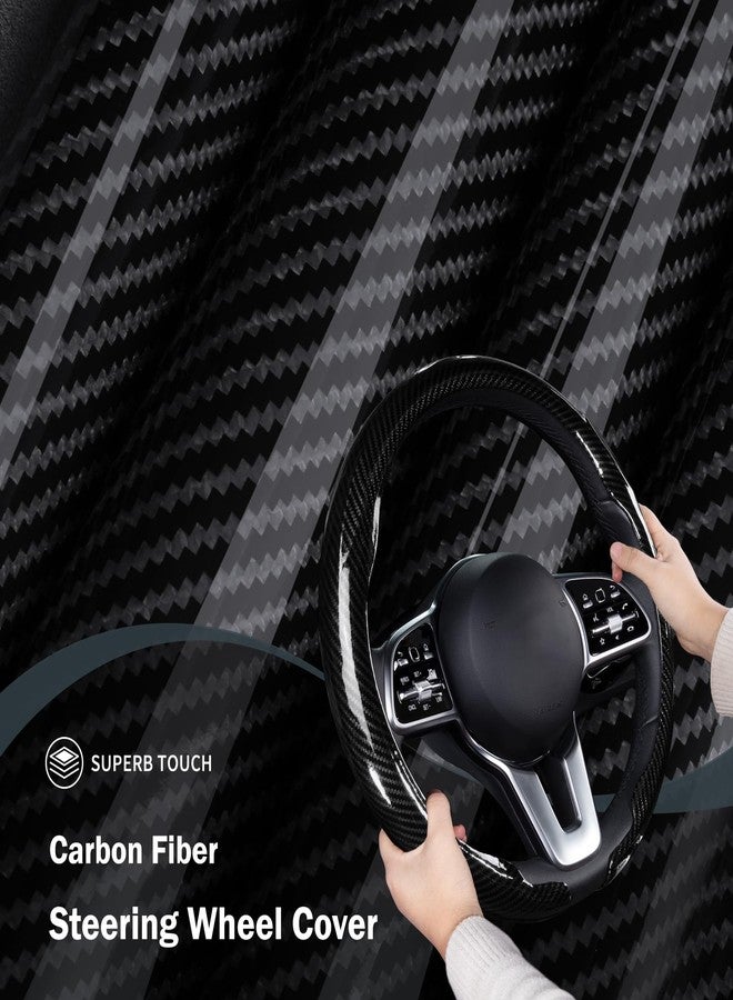 Aotoyou Car Steering Wheel Cover Carbon Fiber Snap On Steering Wheel Accessories Wrap 14.5-15 inch Universal Grip Anti-Skid Protector, Glossy Black - Image 4
