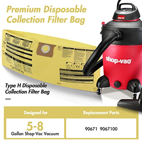 SHOPVAC Shop-Vac 90671 Genuine Type H 5-to-8-Gallon High-Efficiency Disposable Collection Filter Bag 4 Pack, Yellow - Image 4
