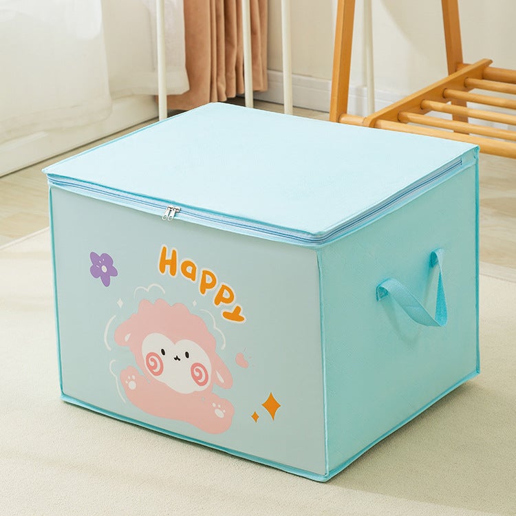 New cartoon non-woven storage bag finishing bag clothes quilt moving luggage packing bag moisture-proof storageBlue lamb horizontal (52*44*38cm) Blue lamb horizontal (52*44*38cm)