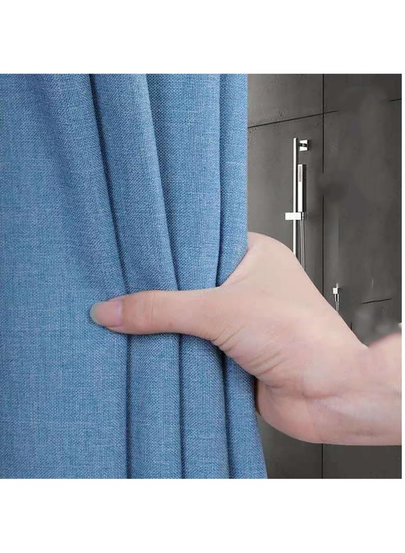 Rubik Waterproof Linen Style Shower Curtain with 12 Plastic Hooks for Bathroom, Durable Premium & Stylish Fabric (Blue, 180 x 180cm)  - Image 1