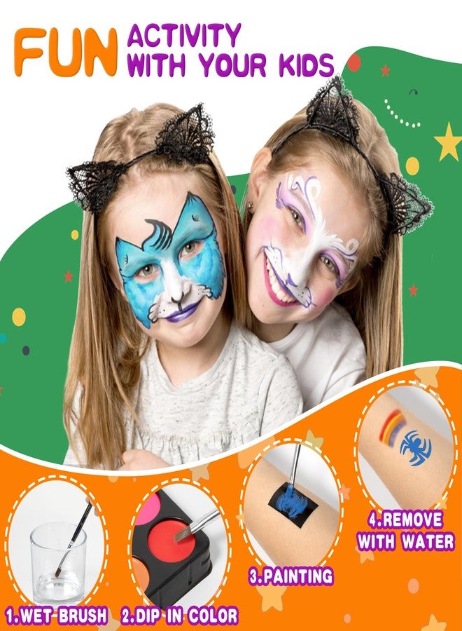 GOTIDEAL Face Painting Kit for Kids-20 Colors Water Activated Skin Face Paint Palette with Brushes,Stencils,Stickers,Glitter|Professional Facepaint Makeup kit for Halloween,Cosplay,Parties - Image 3