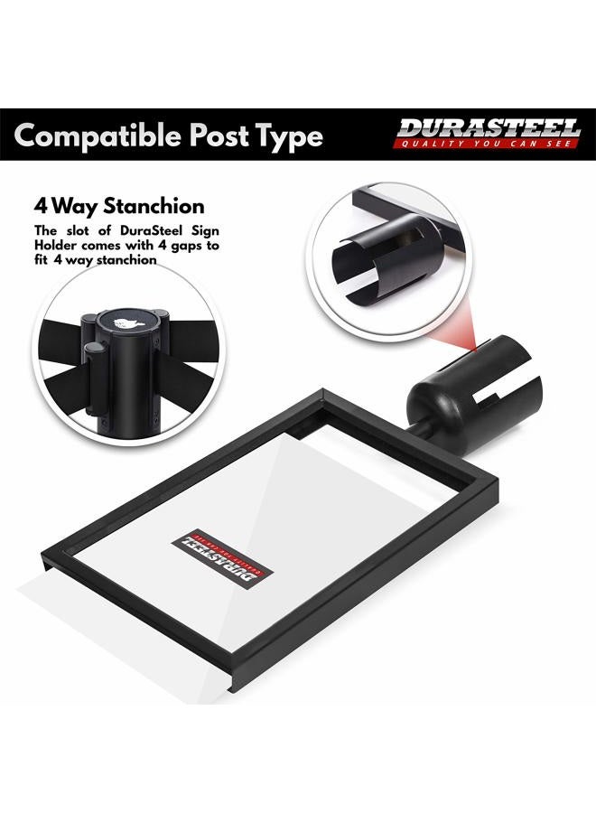 DuraSteel Stanchion Sign Holder - Portrait Display for 8.5" x 11" Paper Size - Double Sided Sign Frame with Plexiglass Cover,Black - Image 3