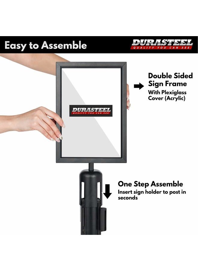 DuraSteel Stanchion Sign Holder - Portrait Display for 8.5" x 11" Paper Size - Double Sided Sign Frame with Plexiglass Cover,Black - Image 5