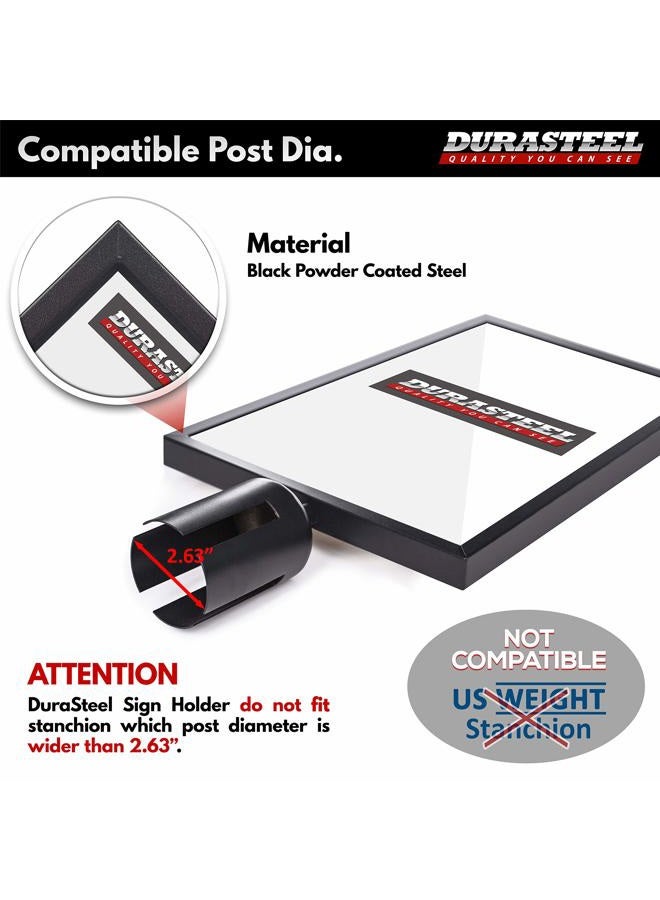 DuraSteel Stanchion Sign Holder - Portrait Display for 8.5" x 11" Paper Size - Double Sided Sign Frame with Plexiglass Cover,Black - Image 2
