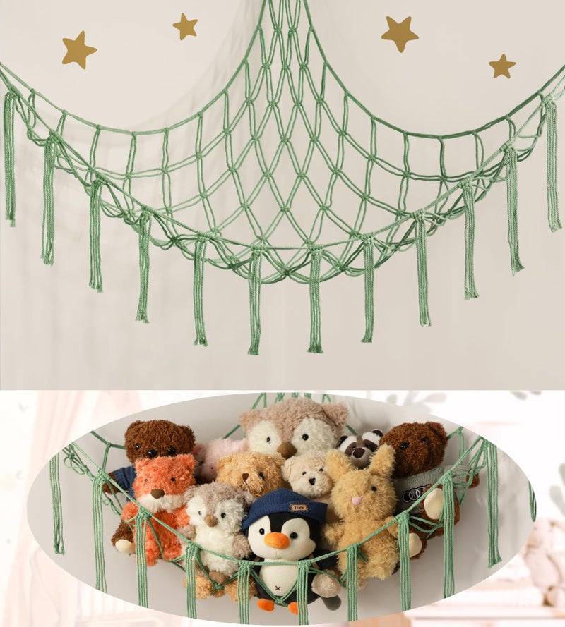 mirolam Stuffed Animal Hammock Corner Net for Toys Storage Hanging Stuff Animal Organizer Holder Matcha Green Room Bedroom Nursery Decor Organization - Image 1