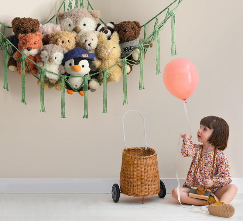 mirolam Stuffed Animal Hammock Corner Net for Toys Storage Hanging Stuff Animal Organizer Holder Matcha Green Room Bedroom Nursery Decor Organization - Image 4