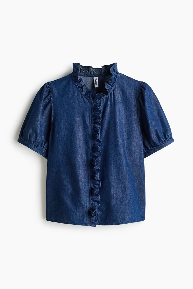 H&M Frill-trimmed denim blouse