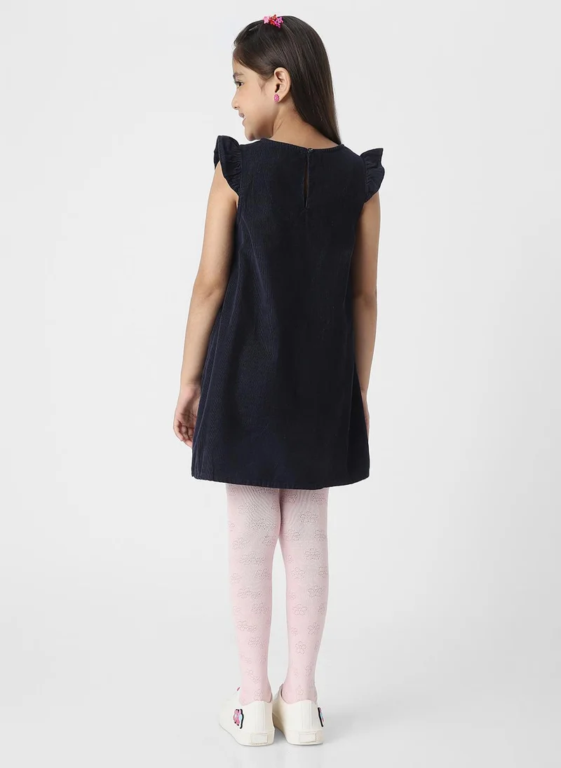 Nautinati Nautinati Girls' Floral Embroidered Corduroy Dress with Flutter Sleeves