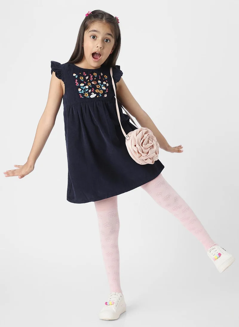 Nautinati Nautinati Girls' Floral Embroidered Corduroy Dress with Flutter Sleeves