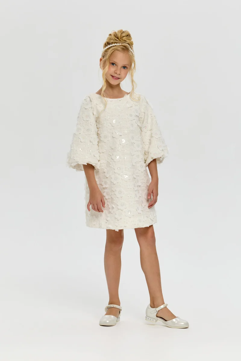 شوبيت فستان كوكتيل بزهور ثلاثية الأبعاد لون إكرو - شوبيت