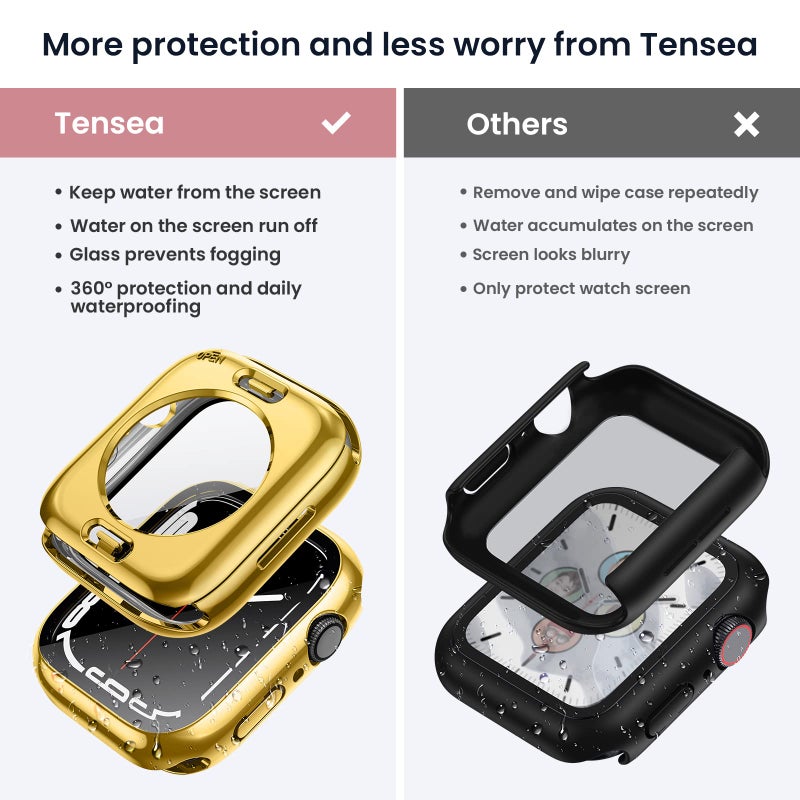 Tensea (2 in 1) for Waterproof Apple Watch Screen Protector Case 40mm SE 3/SE 2nd Generation/SE/Series 6/5/4 Accessories, 360 Front and Back, iWatch Face Cover with Tempered Glass for Women Men, 40 mm - Image 2