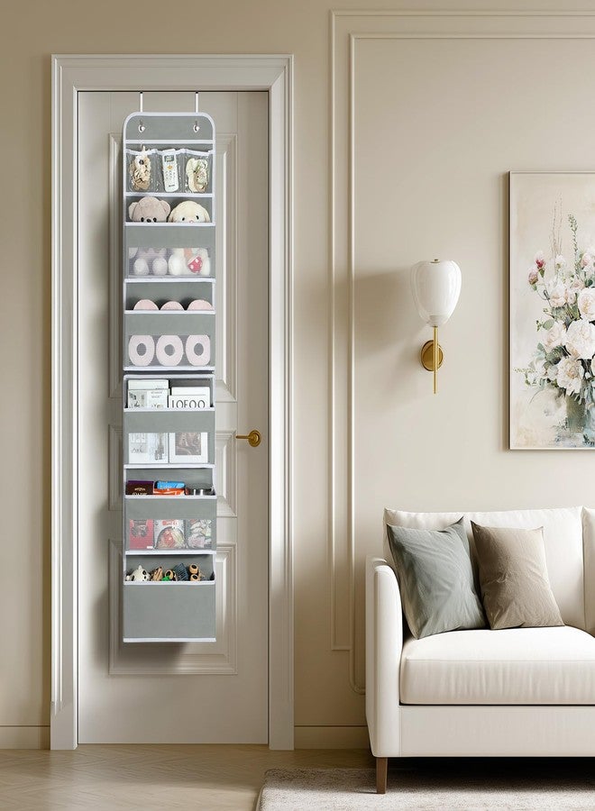 منظم لامو ذو 6 طبقات فوق الباب، منظم خزانة ملابس مرن قابل للتقسيم إلى 2 فوق الباب، مناسب لغرفة الأطفال والحمام وغرفة النوم، رمادي، 5 × 14 × 61 بوصة - Image 5