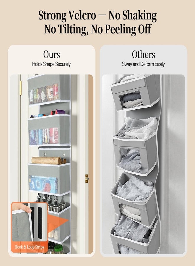 منظم لامو ذو 6 طبقات فوق الباب، منظم خزانة ملابس مرن قابل للتقسيم إلى 2 فوق الباب، مناسب لغرفة الأطفال والحمام وغرفة النوم، رمادي، 5 × 14 × 61 بوصة - Image 4
