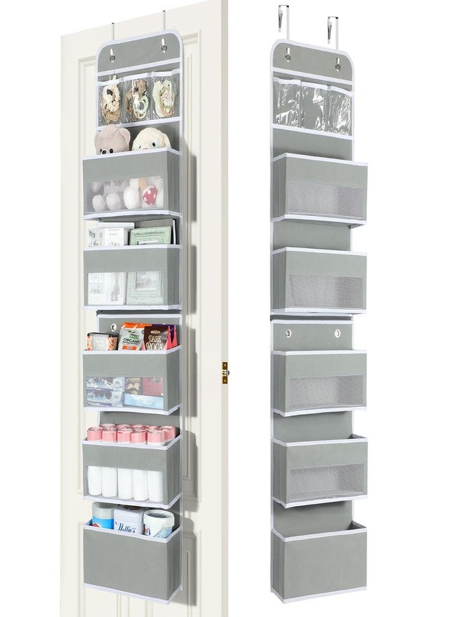 منظم لامو ذو 6 طبقات فوق الباب، منظم خزانة ملابس مرن قابل للتقسيم إلى 2 فوق الباب، مناسب لغرفة الأطفال والحمام وغرفة النوم، رمادي، 5 × 14 × 61 بوصة - Image 1