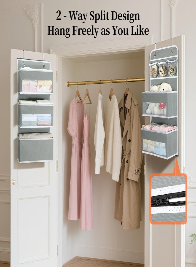 منظم لامو ذو 6 طبقات فوق الباب، منظم خزانة ملابس مرن قابل للتقسيم إلى 2 فوق الباب، مناسب لغرفة الأطفال والحمام وغرفة النوم، رمادي، 5 × 14 × 61 بوصة - Image 3
