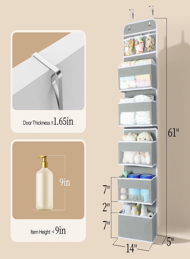 منظم لامو ذو 6 طبقات فوق الباب، منظم خزانة ملابس مرن قابل للتقسيم إلى 2 فوق الباب، مناسب لغرفة الأطفال والحمام وغرفة النوم، رمادي، 5 × 14 × 61 بوصة - Image 2