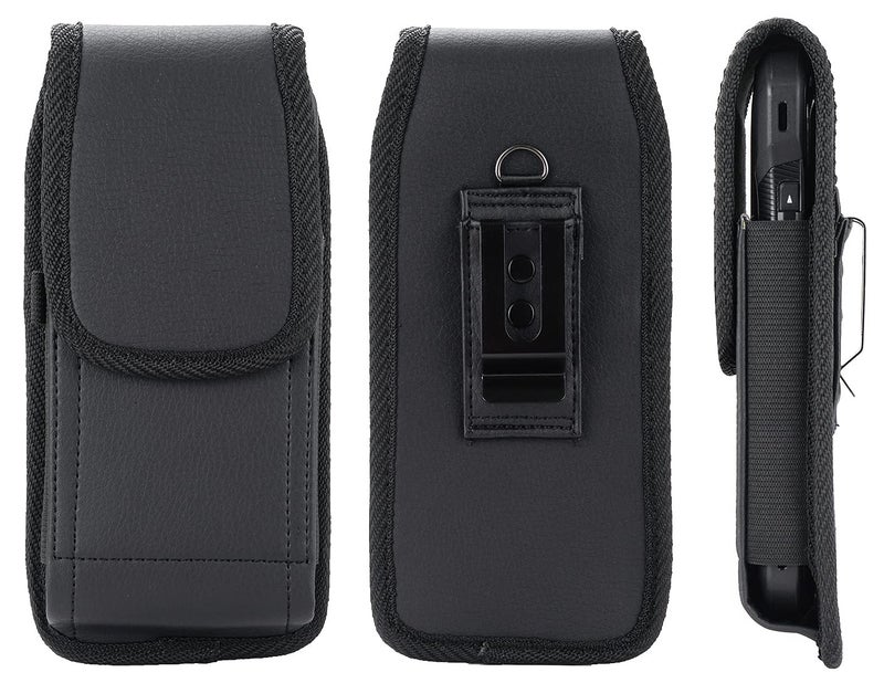 Nakedcellphone Pouch Case for Samsung Galaxy Z Fold 6 / Z Fold5 / Pixel 9 Pro Fold Phone, Nakedcellphone Vegan Leather Vertical Holster Holder Metal Clip and Secure Belt Harness with Stylus Pen Holder Slot - Black - Image 2