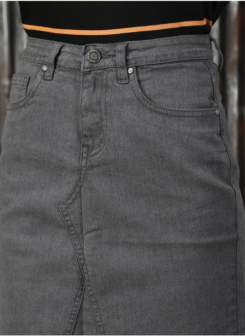 HIGH STAR Women's Grey 100% Cotton Solid Mini Jean Skirt  - Image 5