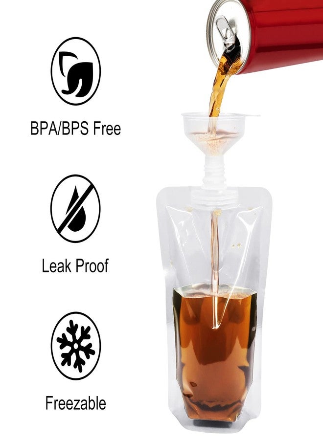 Keon Plastic Pouches - Leak-Proof, Reusable, Flexible Juice Bags, BPA-Free for Travel, Outdoor Sports, Concerts, Events (8OZ - 10PCS + 2 Funnels) - Image 4