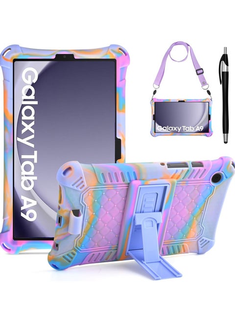Silicone Case For Samsung Galaxy Tab A9 8.7-inch (SM-X110/ SM-X115/ SM-X117) Soft Rubber Case with Stylus Pen Shoulder Strap, Kids Case for Galaxy Tab A9 8.7-inch