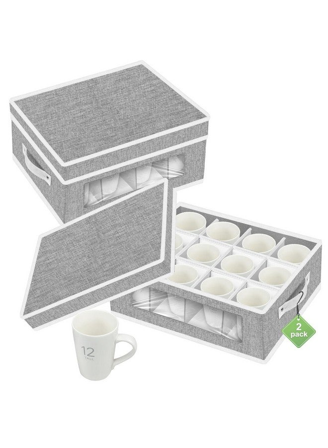 Homyfort homyfort 2 Pack Cup and Coffee Mug Storage Box Organizer with Dividers, China Storage Containers Hard Shell with 24 Compartments for Mugs Moving and Protection (Grey)  - Image 1
