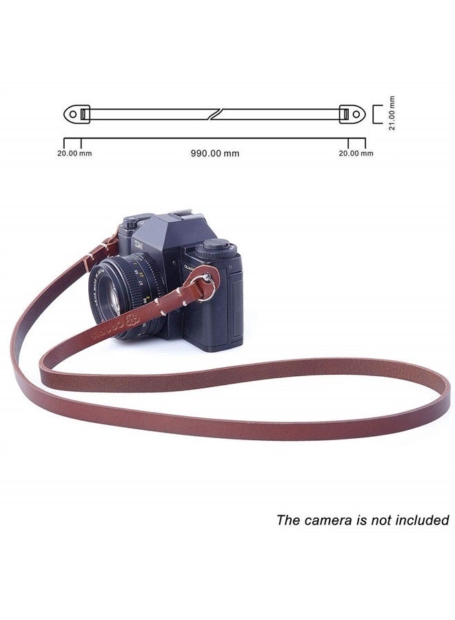 CANPIS Genuine Leather Camera Neck Shoulder Strap Compatible with Fujifilm Sony Olympus Panasonic Lecia Canon Nikon Mirrorless Compact Cameras (Brown, Retro Style, Slim Belt) - Image 1