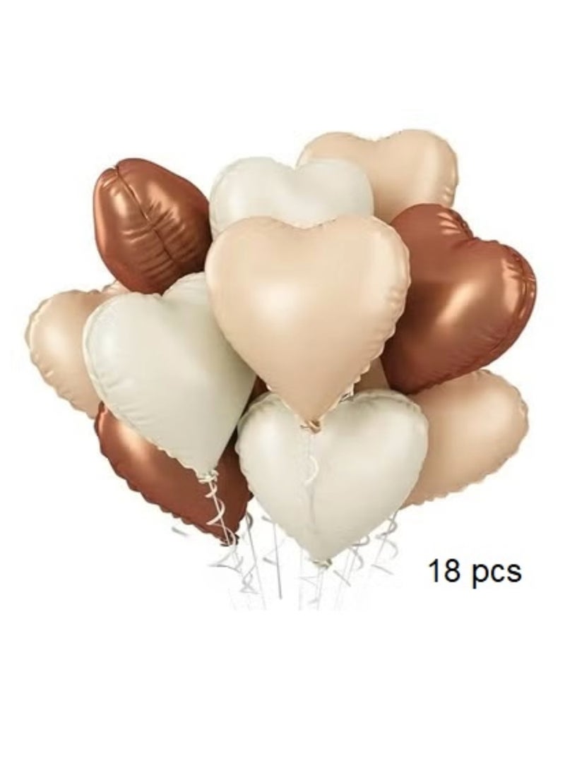 Boxwoods 18Pcs Brown Apricot Foil Heart Shape Balloons Retro Coffee Cream Beige 18inch Size Helium Quality for Engagement, Baby Shower Birthday Party - Image 1