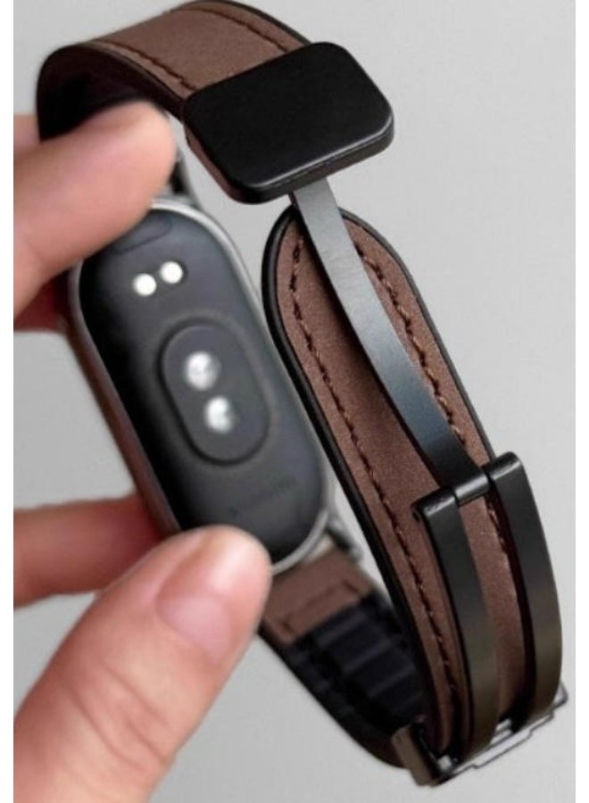 OLYSON Slim Leather Magnetic Band for Huawei Band 11/11 Pro, Adjustable Sport Strapwith Silicone Lining, 14mm Quick Release Connector, Brown Matte Finish - Image 3