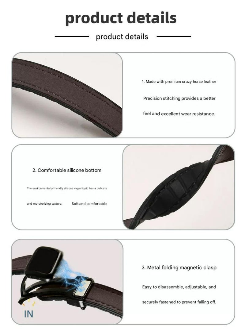 OLYSON Slim Leather Magnetic Band for Huawei Band 11/11 Pro, Adjustable Sport Strapwith Silicone Lining, 14mm Quick Release Connector, Brown Matte Finish - Image 2