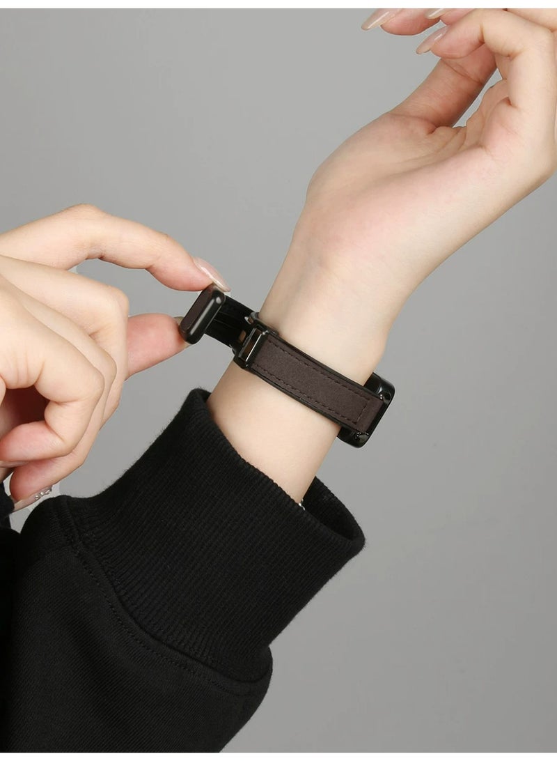 OLYSON Slim Leather Magnetic Band for Huawei Band 11/11 Pro, Adjustable Sport Strapwith Silicone Lining, 14mm Quick Release Connector, Brown Matte Finish - Image 5