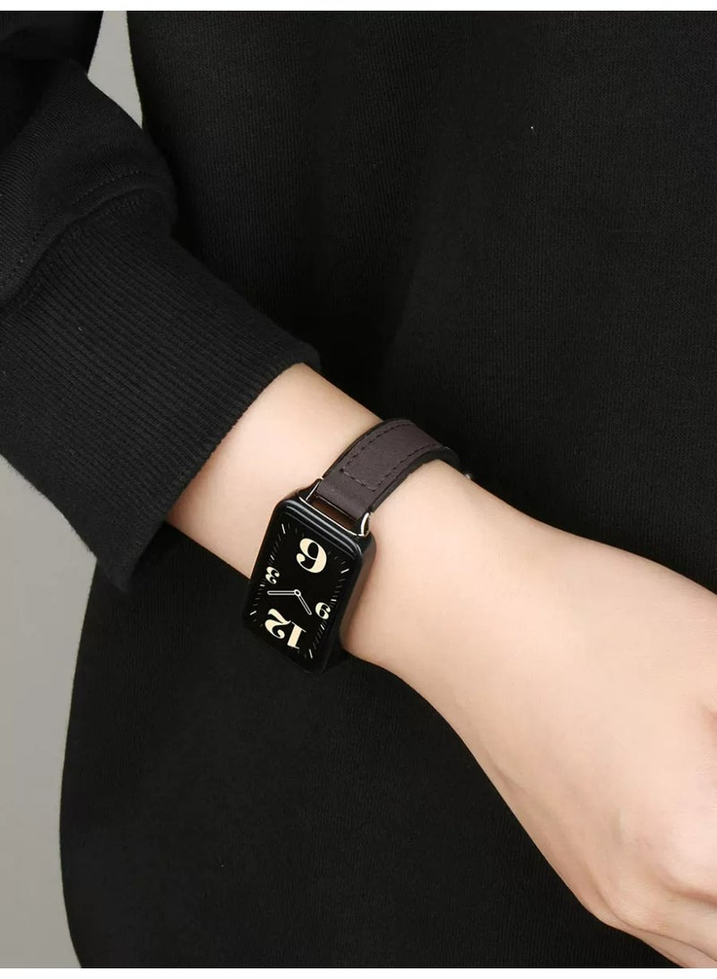 OLYSON Slim Leather Magnetic Band for Huawei Band 11/11 Pro, Adjustable Sport Strapwith Silicone Lining, 14mm Quick Release Connector, Brown Matte Finish - Image 4