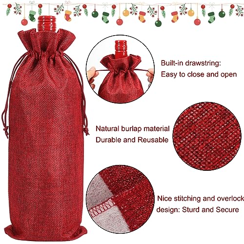Shintop 10pcs Jute Wine Bags, 13.4 x 5.9 inches Hessian Bottle Gift Bags with Drawstring for Wedding Christmas Wine Tasting Party Favors(Red) - Image 3
