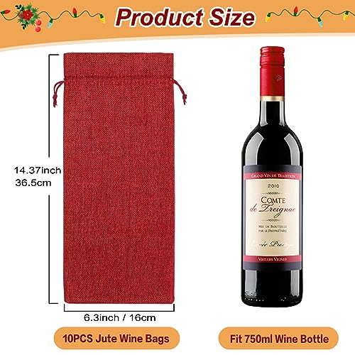 Shintop 10pcs Jute Wine Bags, 13.4 x 5.9 inches Hessian Bottle Gift Bags with Drawstring for Wedding Christmas Wine Tasting Party Favors(Red) - Image 2