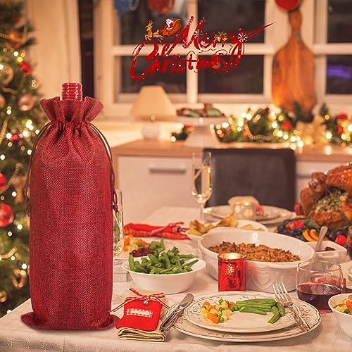 Shintop 10pcs Jute Wine Bags, 13.4 x 5.9 inches Hessian Bottle Gift Bags with Drawstring for Wedding Christmas Wine Tasting Party Favors(Red) - Image 5