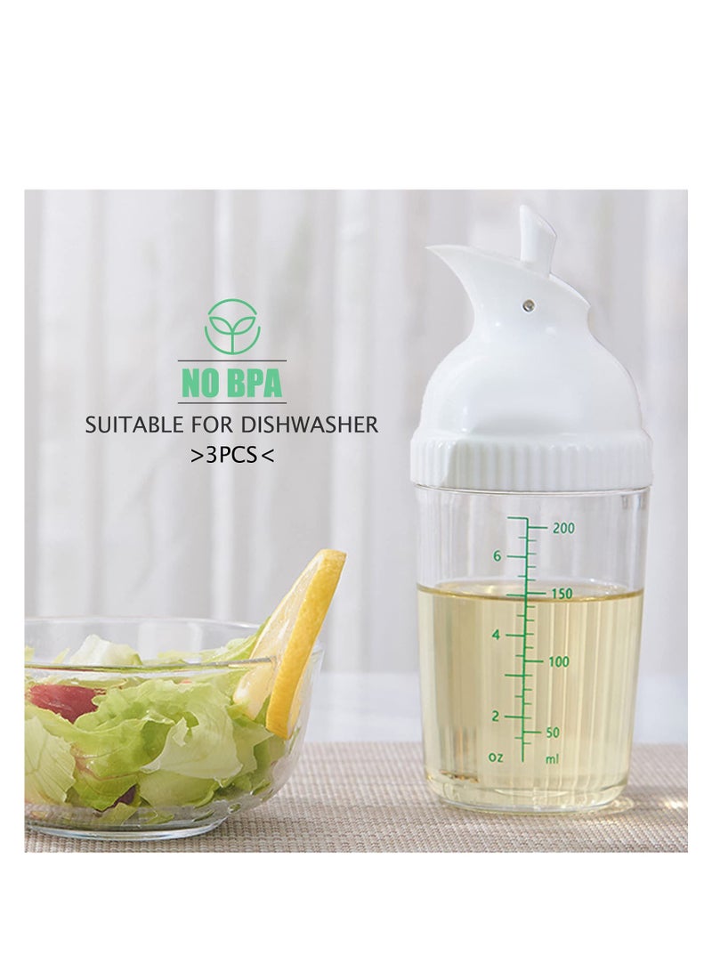 Captaintech 3 Pcs 200ml Salad Dressing Containers with Large Opening and Scale Design, Easy Grip Sauce Bottles for Mixing and Storing Oil, Vinegar, and Lemon Juice (White) - Image 5