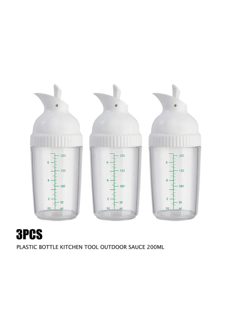 Captaintech 3 Pcs 200ml Salad Dressing Containers with Large Opening and Scale Design, Easy Grip Sauce Bottles for Mixing and Storing Oil, Vinegar, and Lemon Juice (White) - Image 2