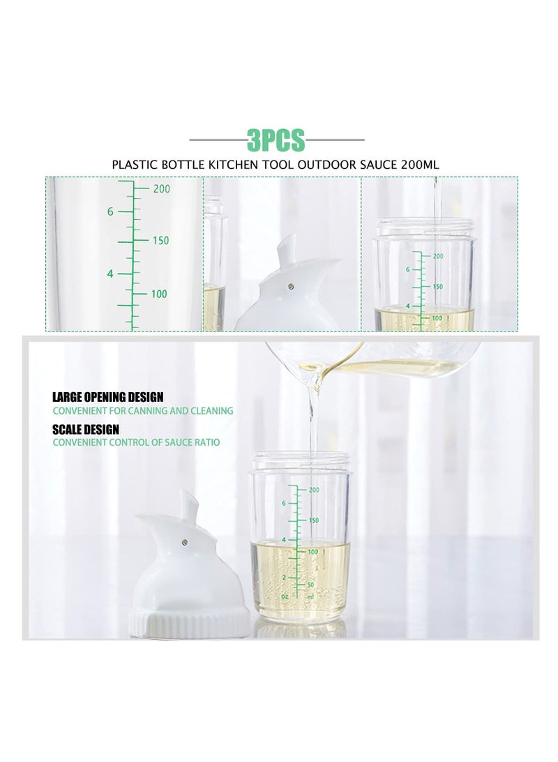 Captaintech 3 Pcs 200ml Salad Dressing Containers with Large Opening and Scale Design, Easy Grip Sauce Bottles for Mixing and Storing Oil, Vinegar, and Lemon Juice (White) - Image 3