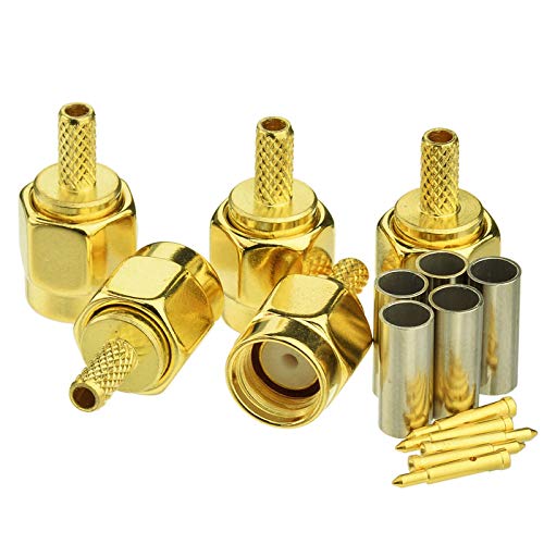 Eightwood 10pcs SMA Male Crimp RF Connector Gold-Plating for RG316 RG174 Cable - Image 2