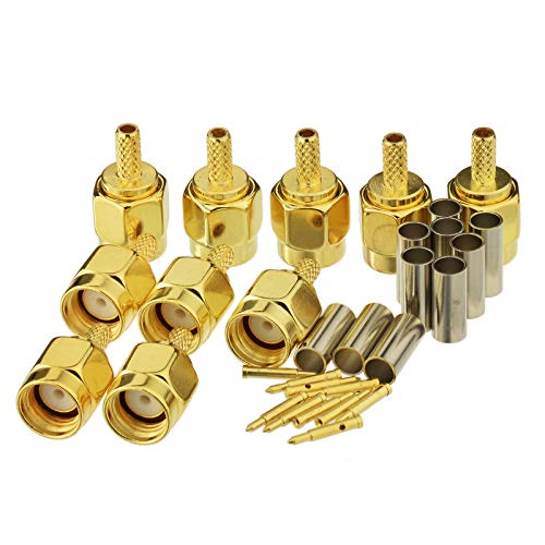 Eightwood 10pcs SMA Male Crimp RF Connector Gold-Plating for RG316 RG174 Cable - Image 1