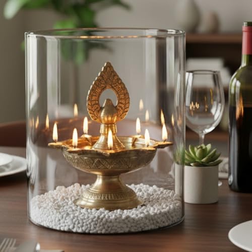 Ein Sof Borosilicate Glass Cover Mega Jumbo Size - 4XL Akhand Jyot Diya Dhoop Wind Protector, Scratch Resistant Thick (Width 6 inch Height 8 inch) - Image 2