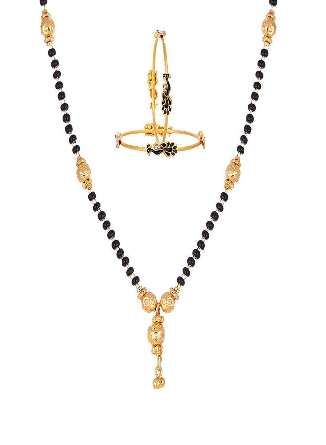 KENNICE Designer Gold-Plated Mangalsutra & Bangle Jewellery Set Combo For Women - Image 1