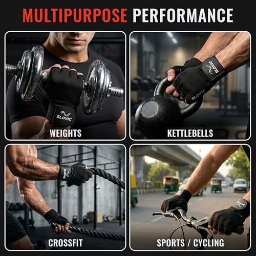 SLOVIC Gym Gloves for Men with Wrist Support Accessories | Padded Gym Gloves for Women for Weightlifting | Gloves for Gym Workout for Training | Exercise, Cycling Gloves, Bike Sports Gloves | X-Large - Image 5