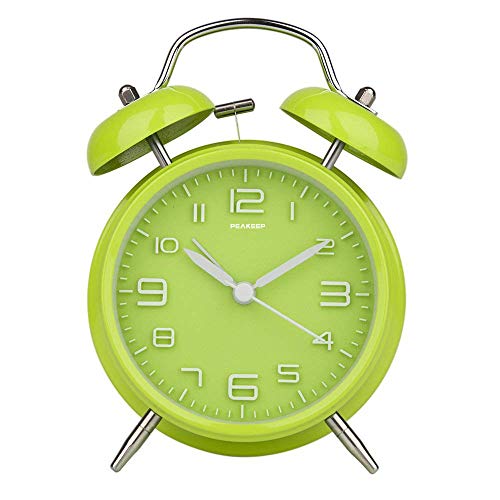 Peakeep 4 Inches Twin Bell Loud Alarm Clock for Heavy Sleepers, Battery Operated Old Fashioned Alarm Clock (3D-Dial, Green) - Image 2
