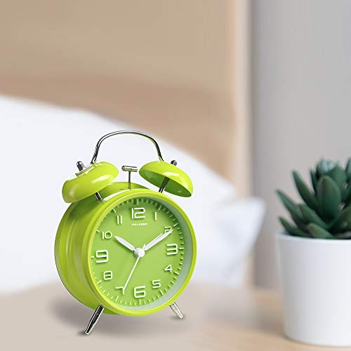 Peakeep 4 Inches Twin Bell Loud Alarm Clock for Heavy Sleepers, Battery Operated Old Fashioned Alarm Clock (3D-Dial, Green) - Image 5