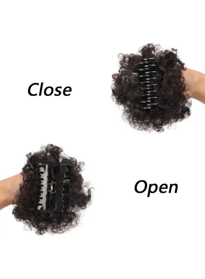 Synthetic Afro Puff Hair Bun Kinky Curly Ponytail Clip In Extensions Updo Hairpiece For Women Daily Party Use Black 4 Inch - Image 5